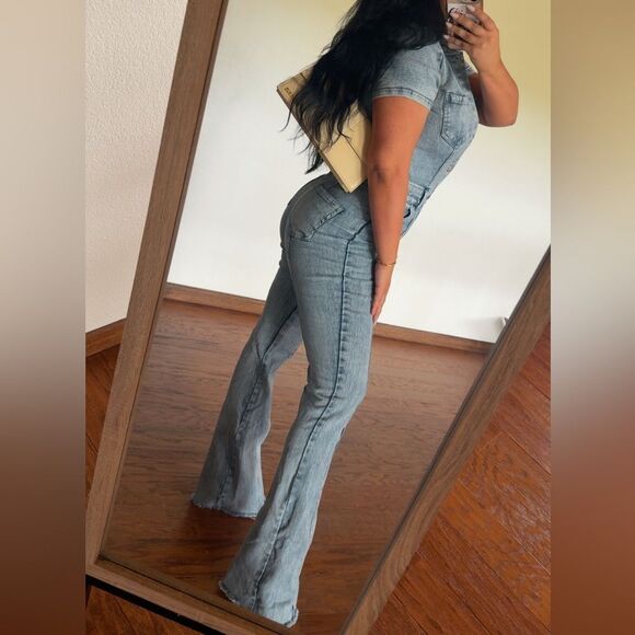 Women's Light Blue Denim jumpsuit - Picture 1 of 7